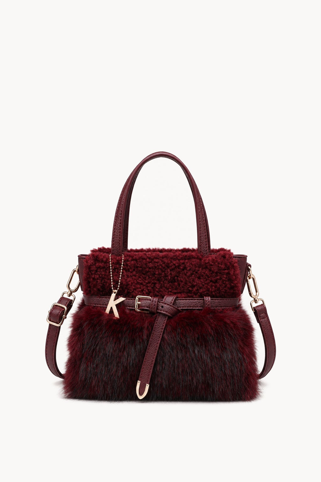 Borsa a mano effetto pelliccia con cinturino Red