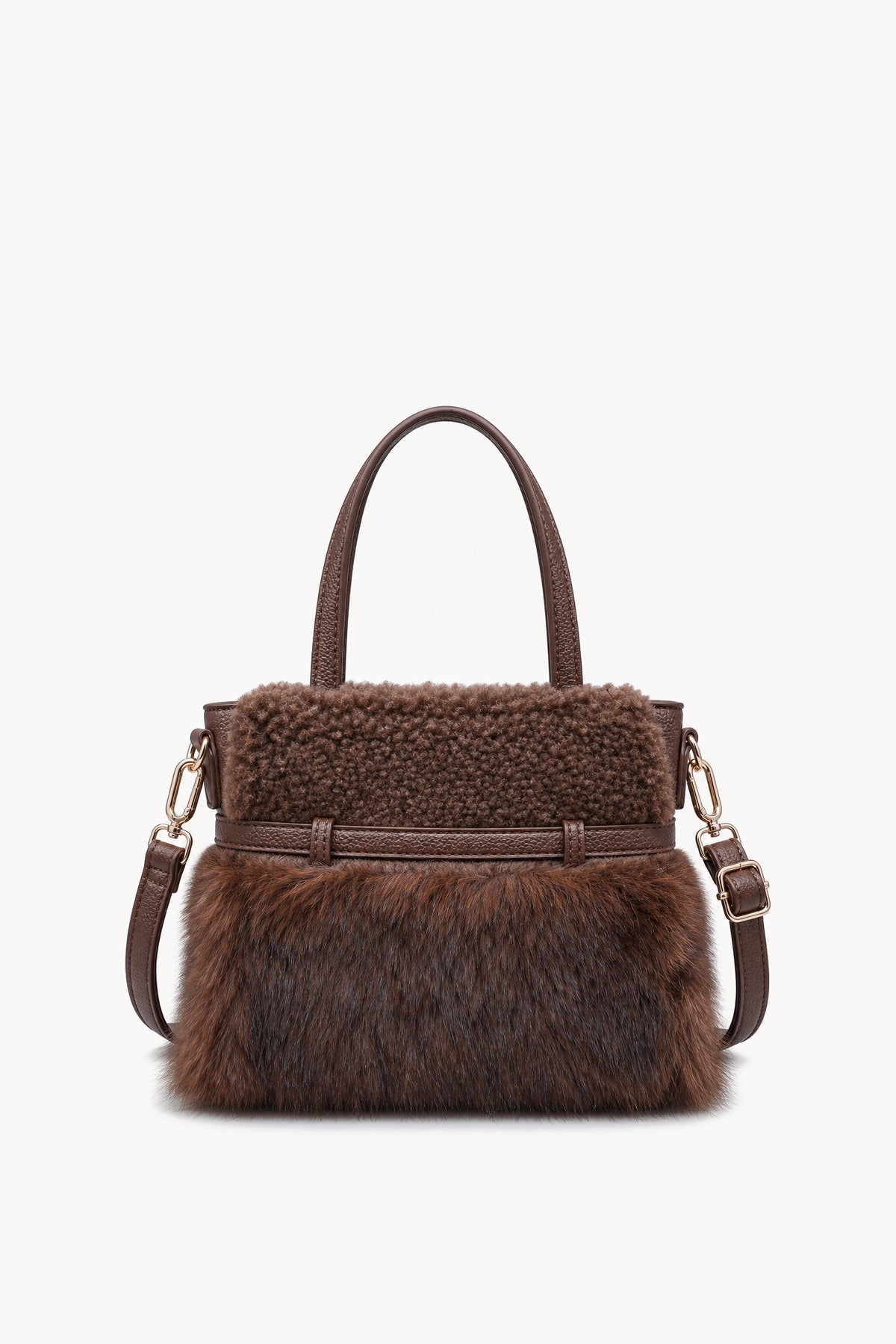 Borsa a mano effetto pelliccia con cinturino Brown