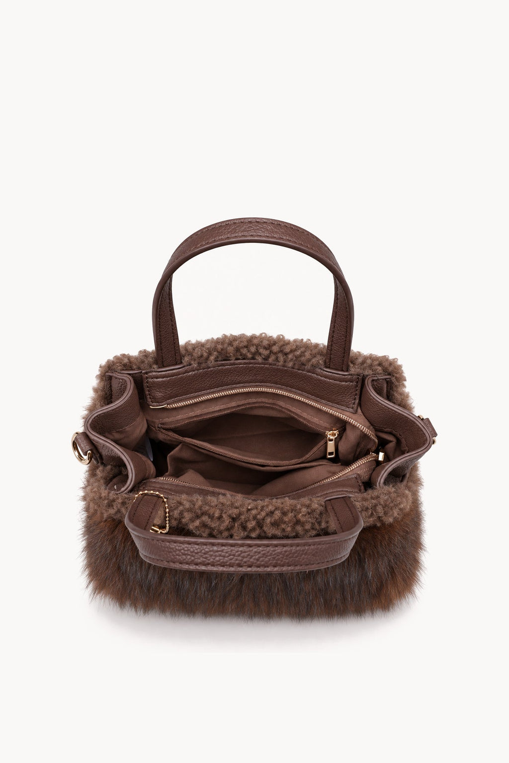 Borsa a mano effetto pelliccia con cinturino Brown