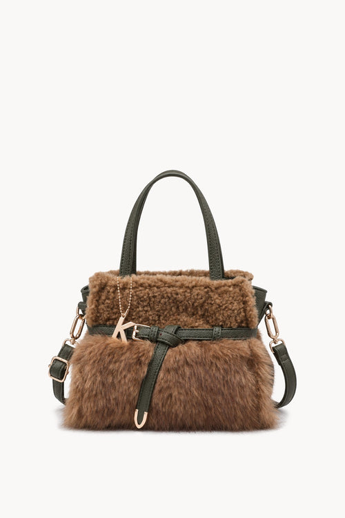 Borsa a mano effetto pelliccia con cinturino Green