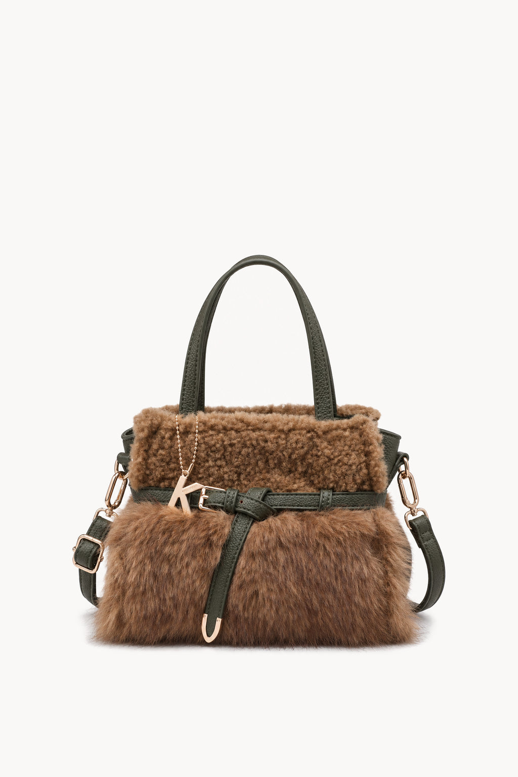 Borsa a mano effetto pelliccia con cinturino