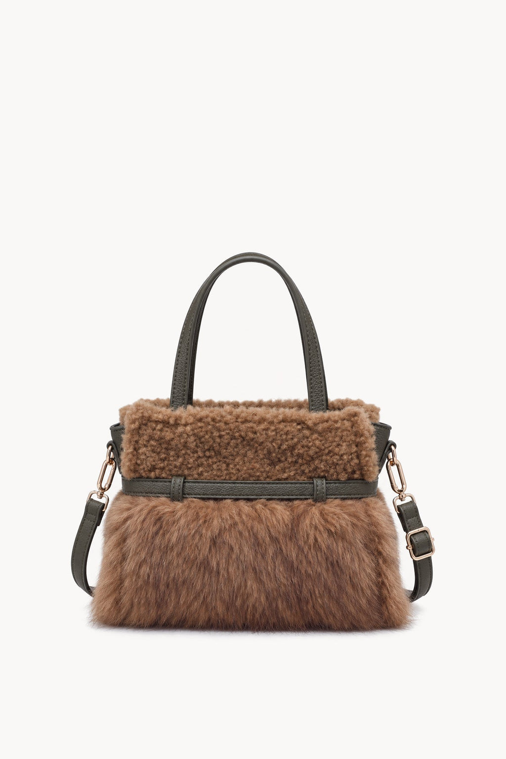 Borsa a mano effetto pelliccia con cinturino Green