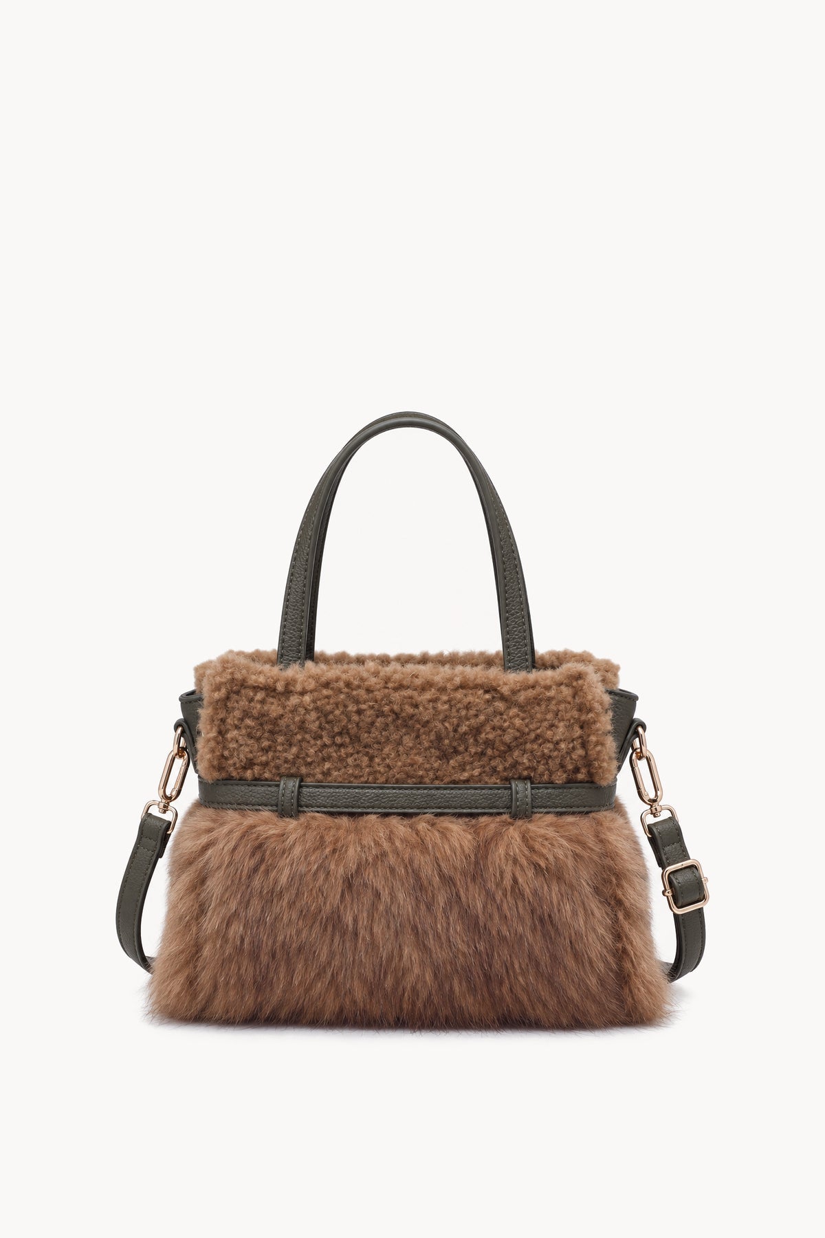 Borsa a mano effetto pelliccia con cinturino Green