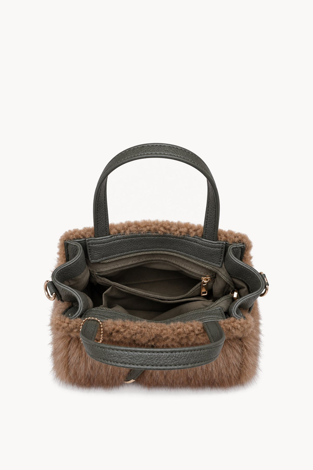 Borsa a mano effetto pelliccia con cinturino Green