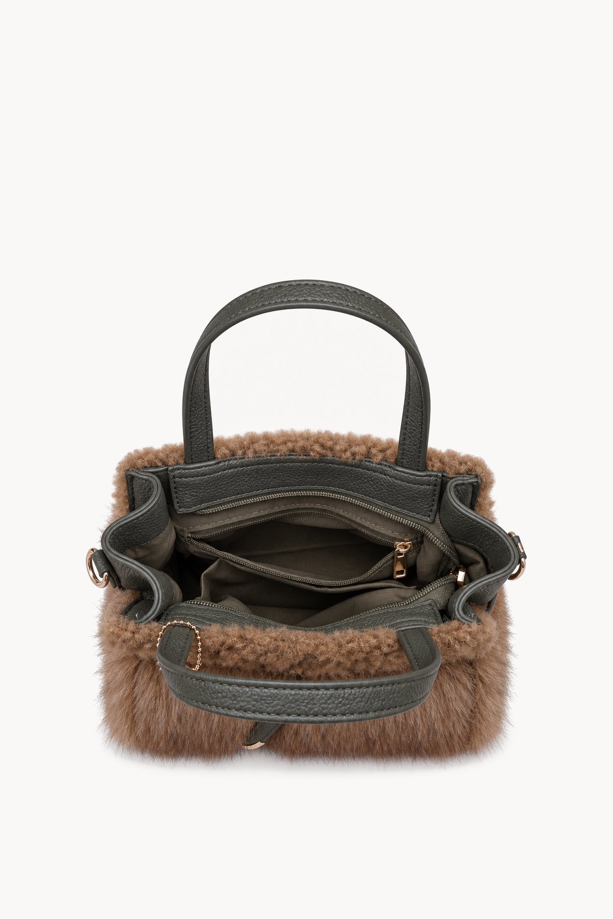 Borsa a mano effetto pelliccia con cinturino Green