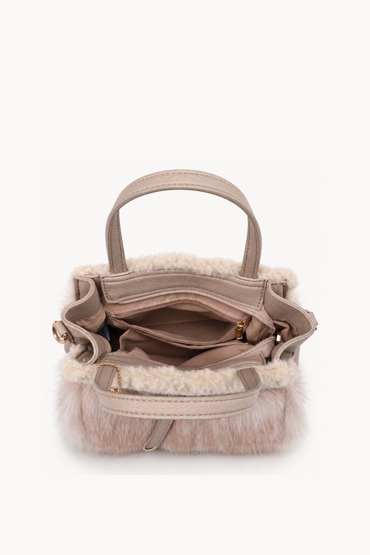 Borsa a mano effetto pelliccia con cinturino Khaki