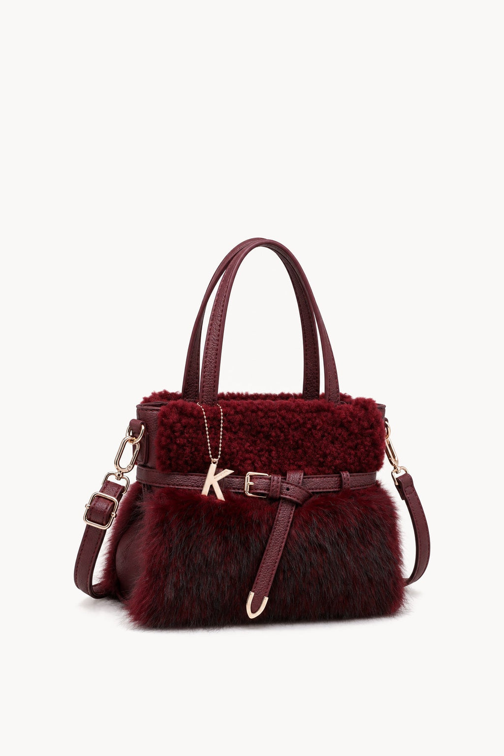 Borsa a mano effetto pelliccia con cinturino Red