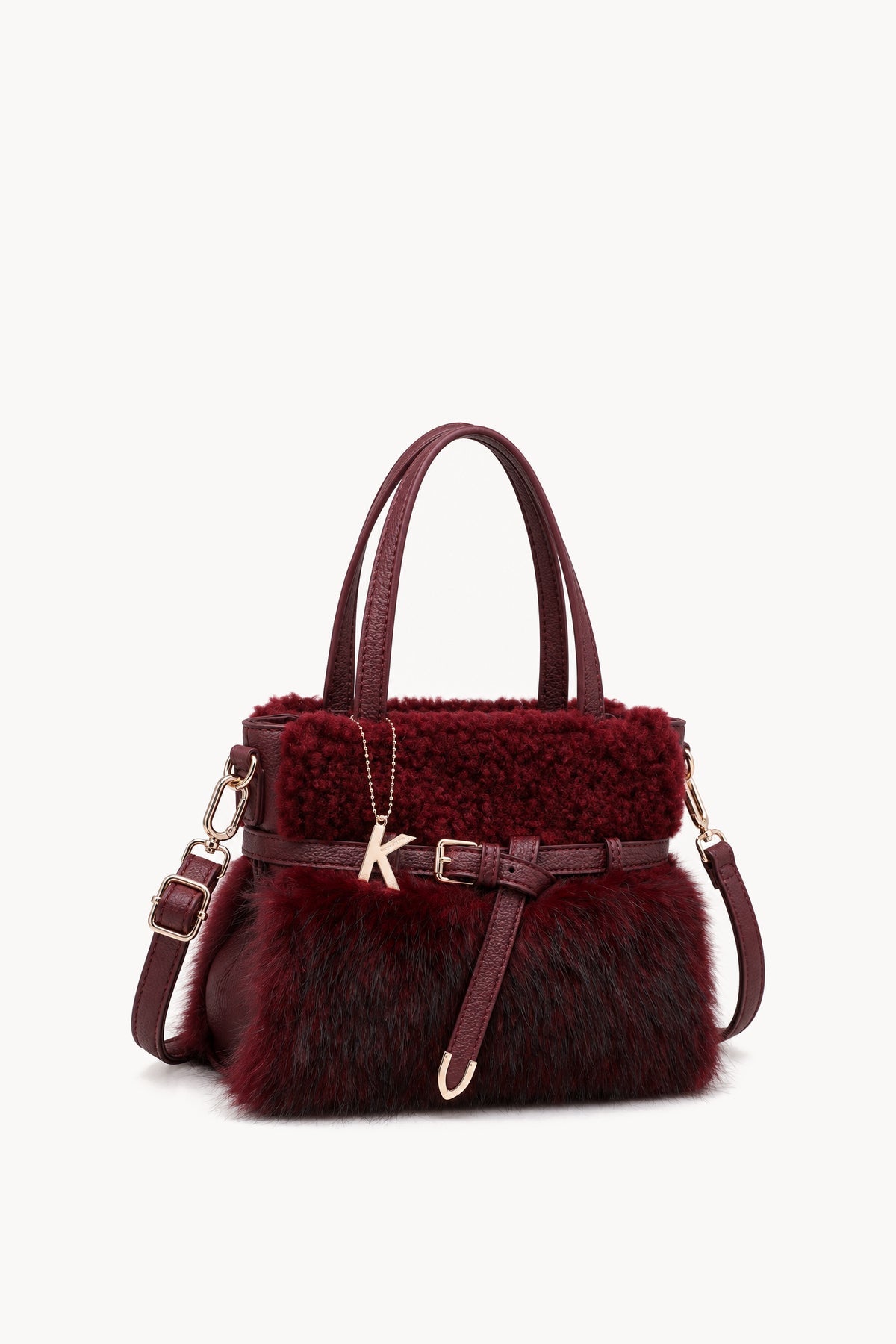 Borsa a mano effetto pelliccia con cinturino Red