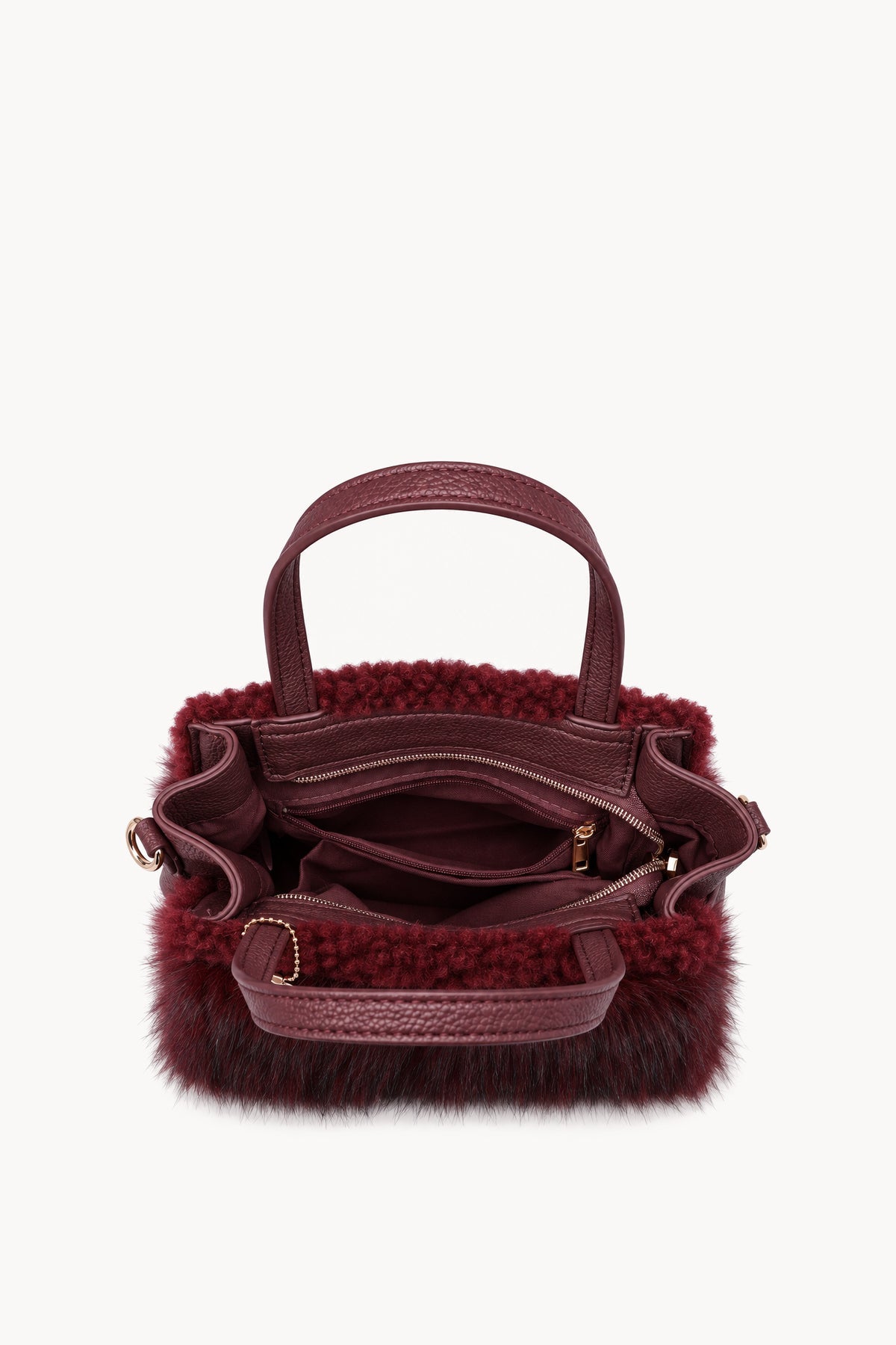 Borsa a mano effetto pelliccia con cinturino Red