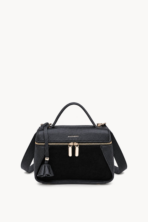 Kassandra & Co Borsa a mano effetto scamosciato con doppia zip Black