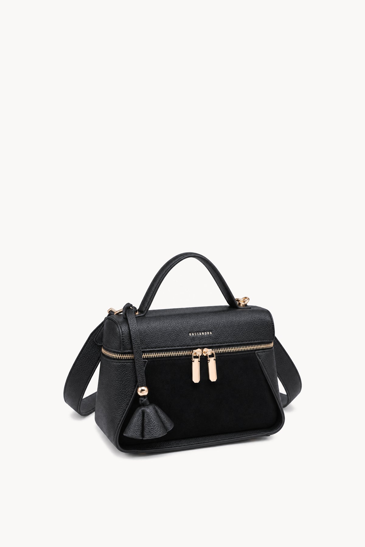Borsa a mano effetto scamosciato con doppia zip