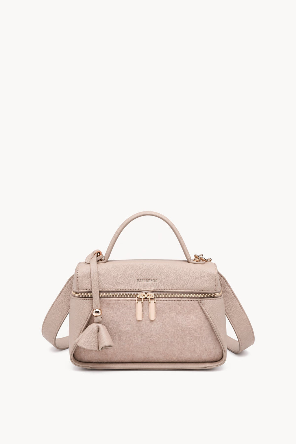 Borsa a mano effetto scamosciato con doppia zip Beige