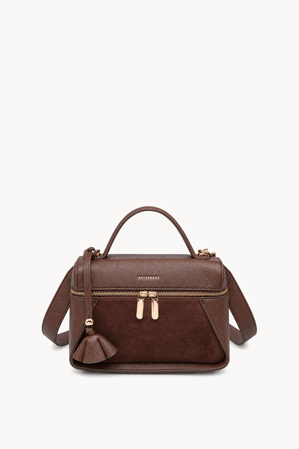 Borsa a mano effetto scamosciato con doppia zip Brown