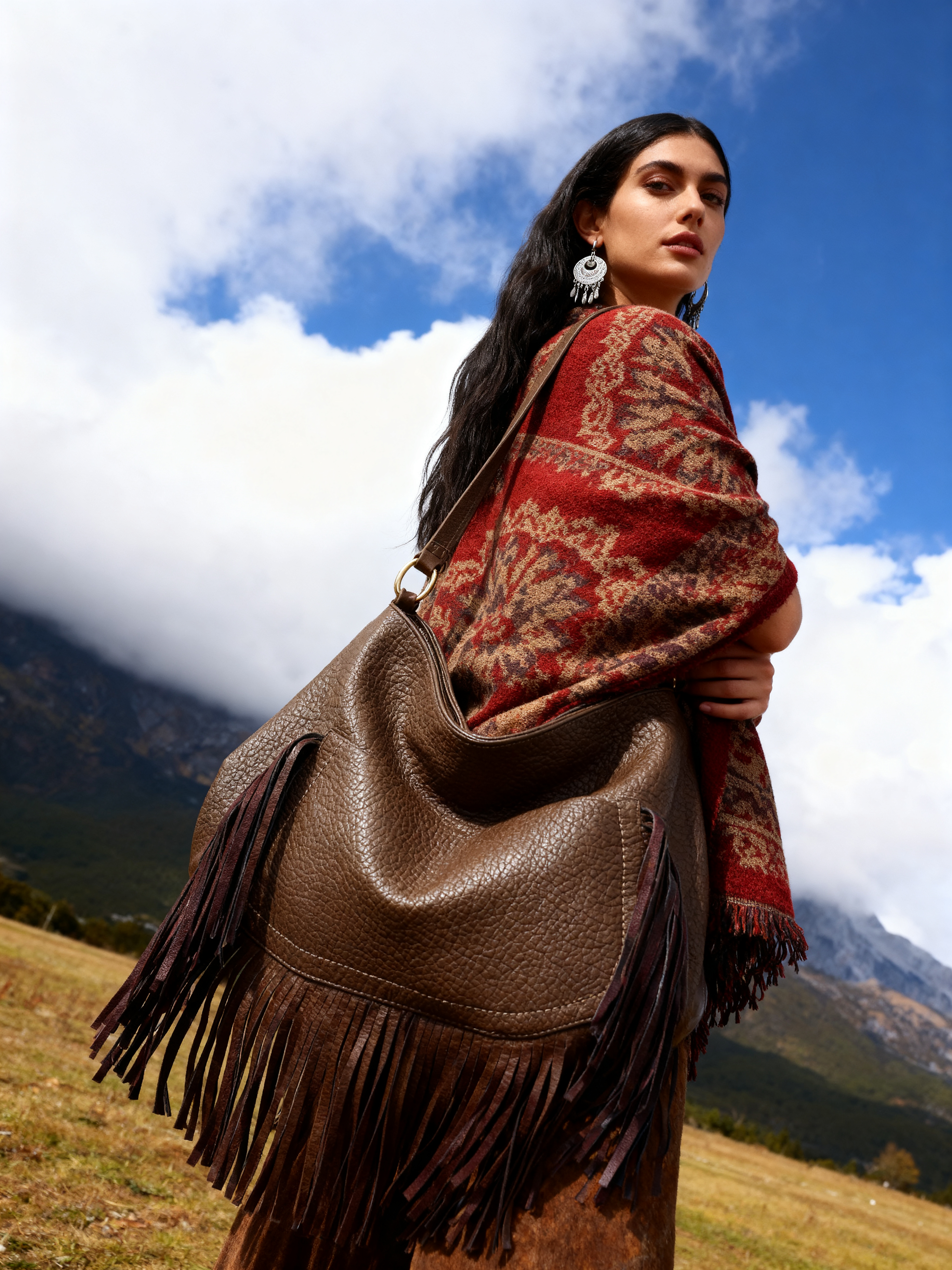 KASSANDRA Fringe Slouchy Hobo Bag