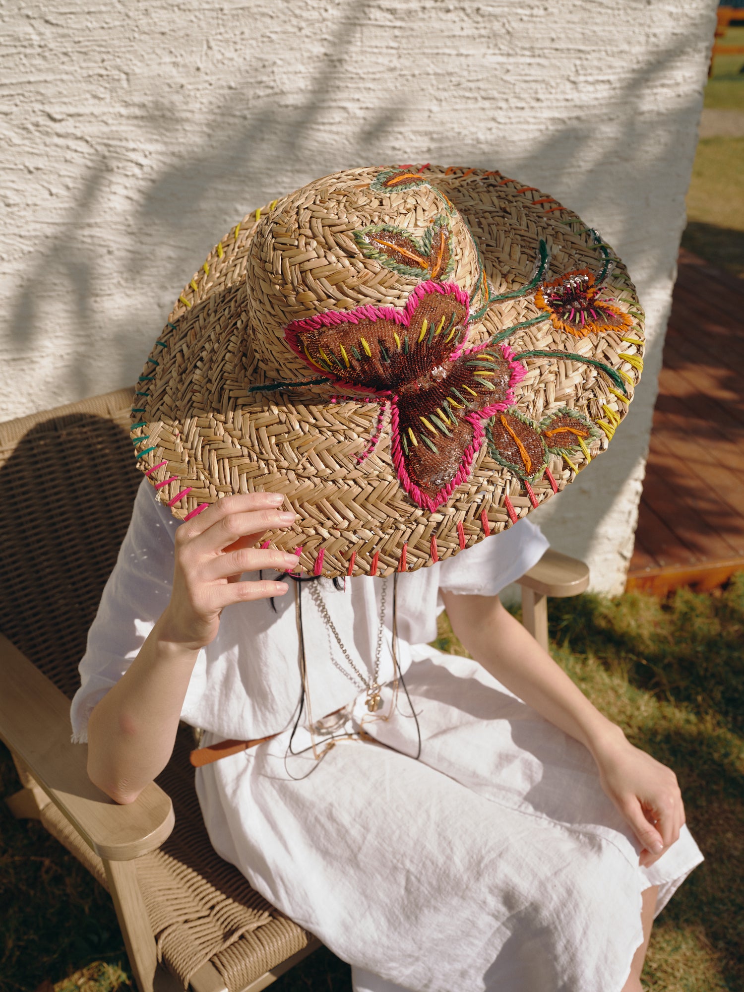 KASSANDRA Butterfly Embroidered Straw Hat