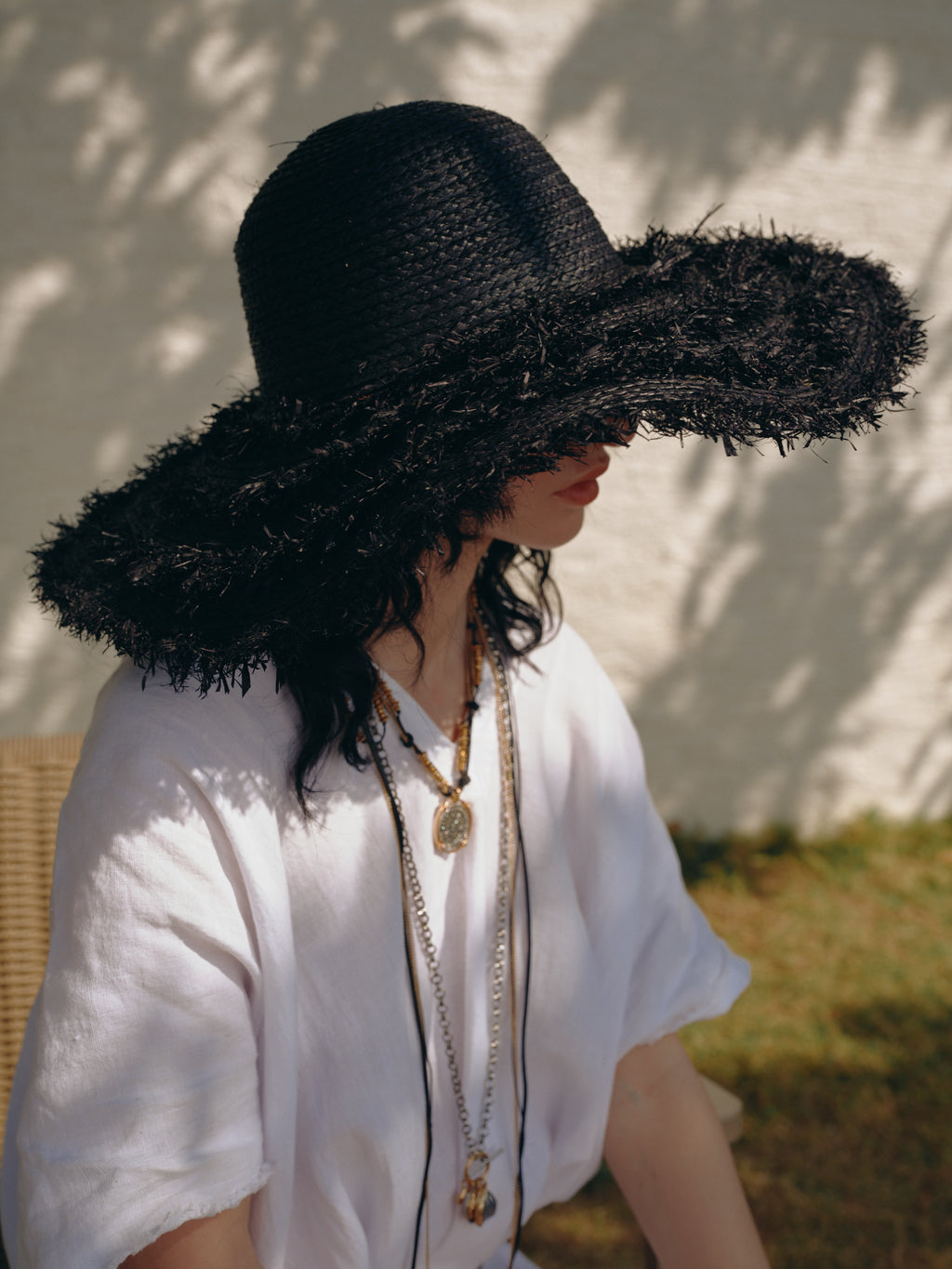 KASSANDRA Classic Fringed Wide-Brim Straw Hat